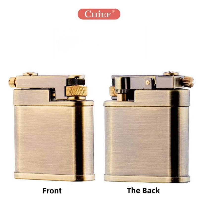 CHIEF Pure Copper Mechanical Retro Kerosene Lighter Press Ejection Grinding Wheel to Ignite Open Fire Collection Edition Lighter