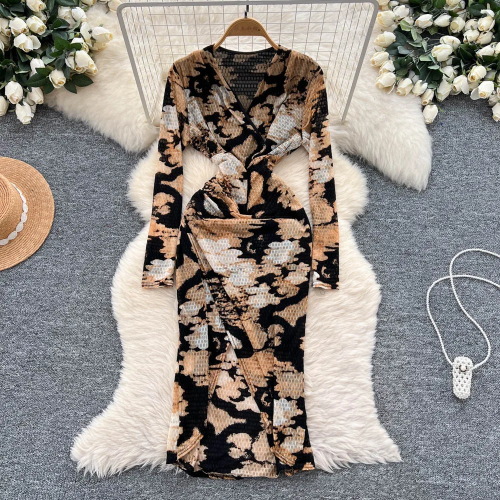 

Leopard Print Long Sleeve Sexy Maxi Dress For Women Autumn Winter Fashion Elegant Turtleneck Printed Bodycon Long Dress