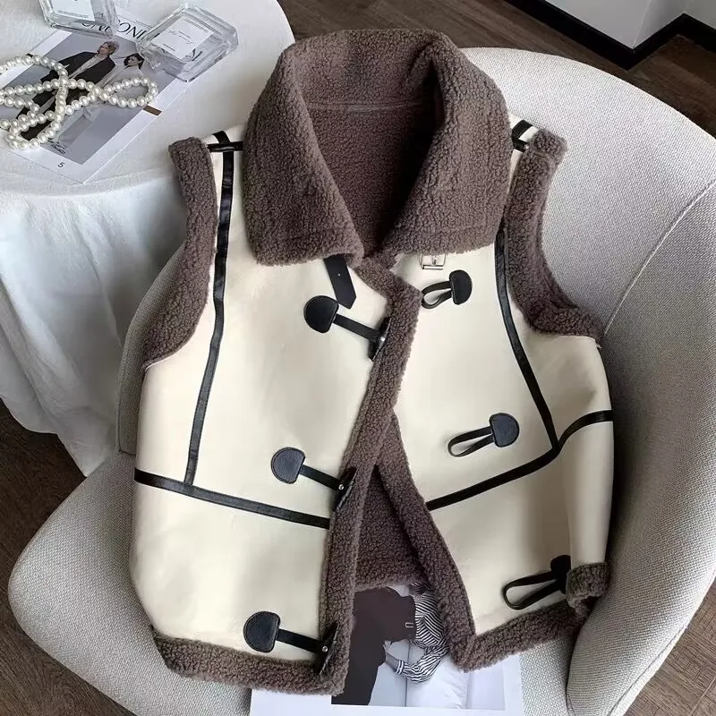 

Lamb Vest Jacket Autumn/winter 2024 Women's New Korean Version Faux Fur Integrated Motorcycle Style Top Female Clothing