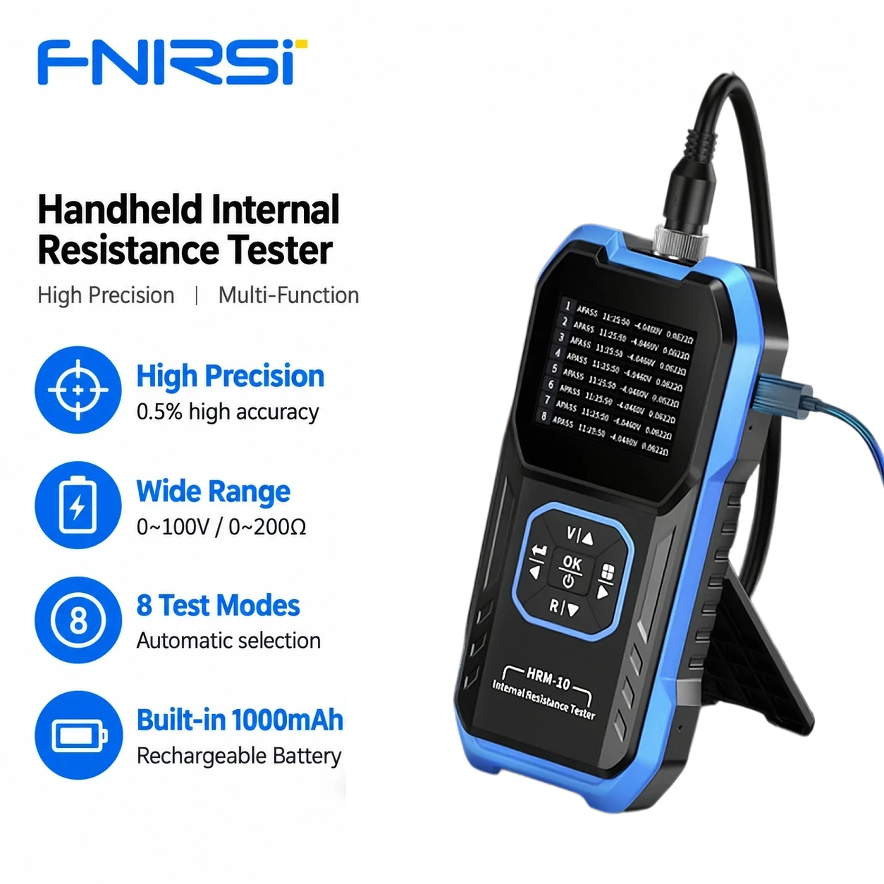 FNIRSI Internal Resistance Tester 4-Wire Battery Tester 0-200Ω 100V DC Sorting Mode for 18650 Li-ion Battery DIY Repair