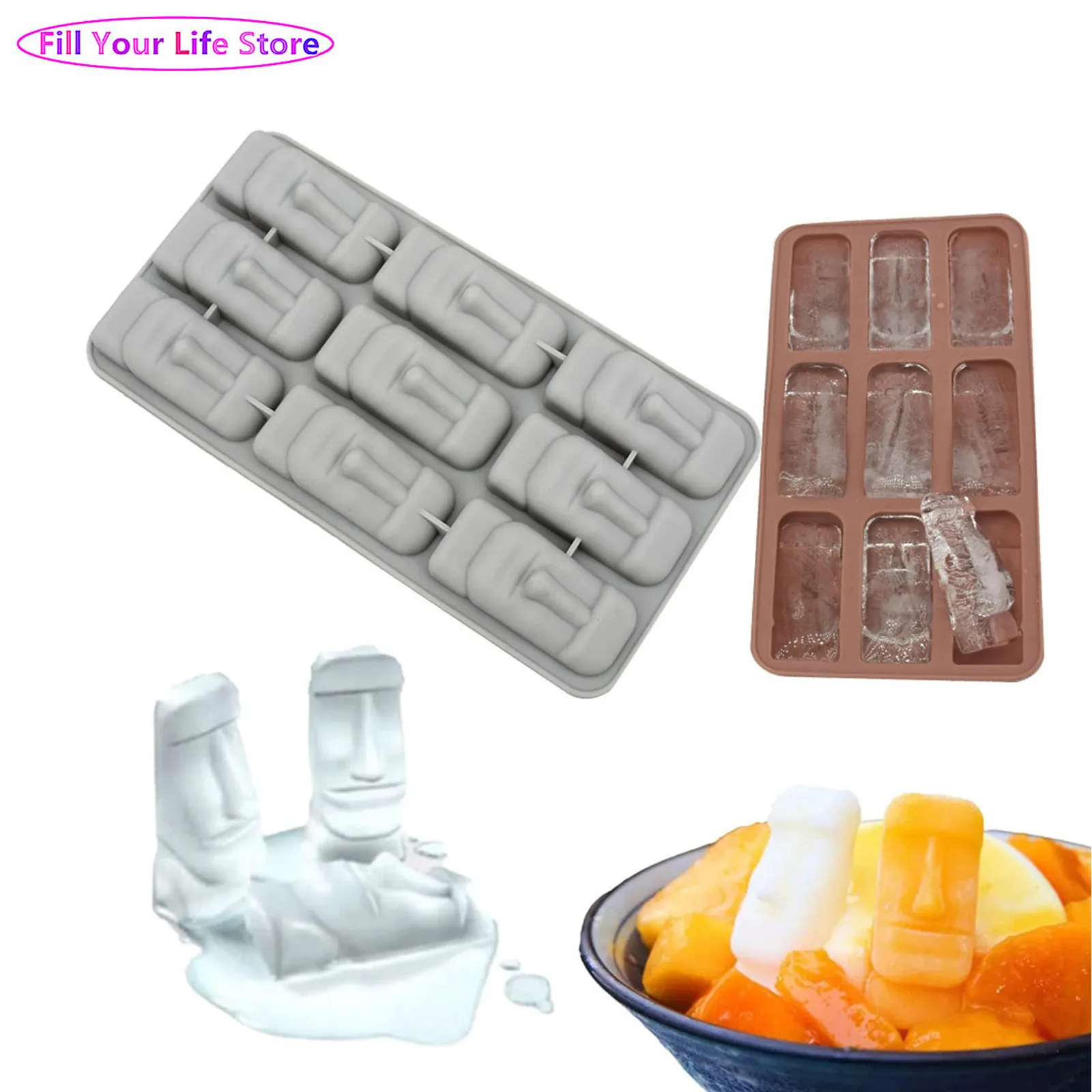 2Pcs Silicone Ice Mold Funny Easter Island Stone Ice Lattice Creative Food Grade Easy Demould Household Accessory for Daily