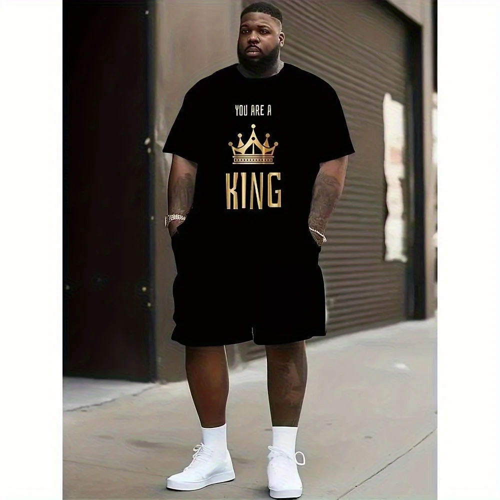 

Plus size men's printed short sleeve T-shirt (without shorts), casual fashion outdoor summer clothing, lightweight summer