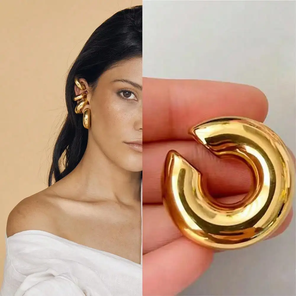 

Ювелирные изделия: Простая гладкая открытая серьга-кафф в форме буквы С для женщин, уникальный и модный аксессуар для ушей, не требует прокола ушей.