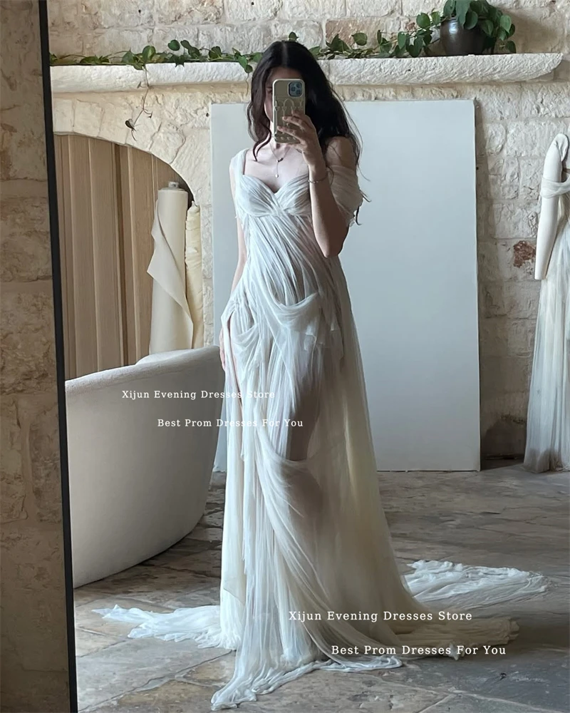 Xijun Modern Ivory Mermaid Wedding Dresses Pleated Split Sleeveless Prom Dresses Fairy Sweetheart Formal Prom Gowns  Customized image 3