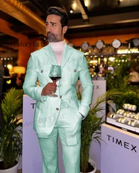 Gwenhwyfar Mint Green Affrica Slim Fit Men Suits 2 Pcs Tuxedos Terno Masculino Blazer Sets Groom Wedding Prom Costume Homme