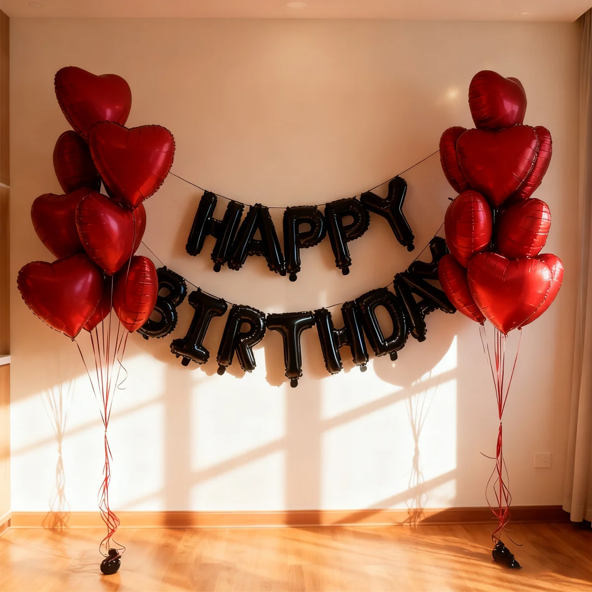 Schwarzes Happy Birthday-Ballon-Set, rotes Herz, Ballon, Schleife, Aluminiumfolie, Ballon für Geburtstagsparty-Dekoration, Fotografie-Requisiten – Detail 3