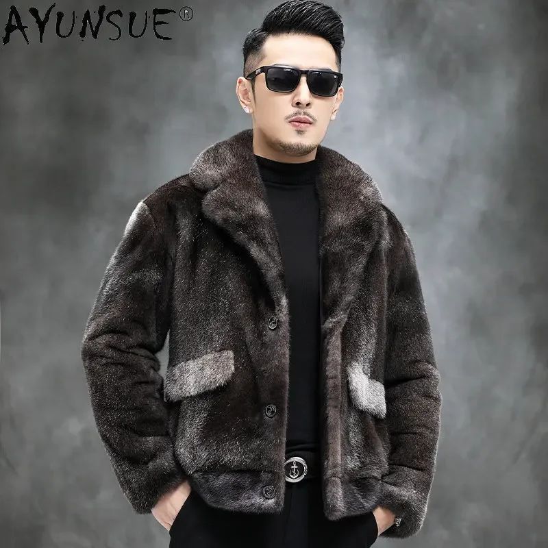 

AYUNSUE Mink Real Fur Coat Men Winter Fur Jacket Suit Mens Fur Coat Warm Mink Fur Jackets and Coats High Quality Casual SGG861