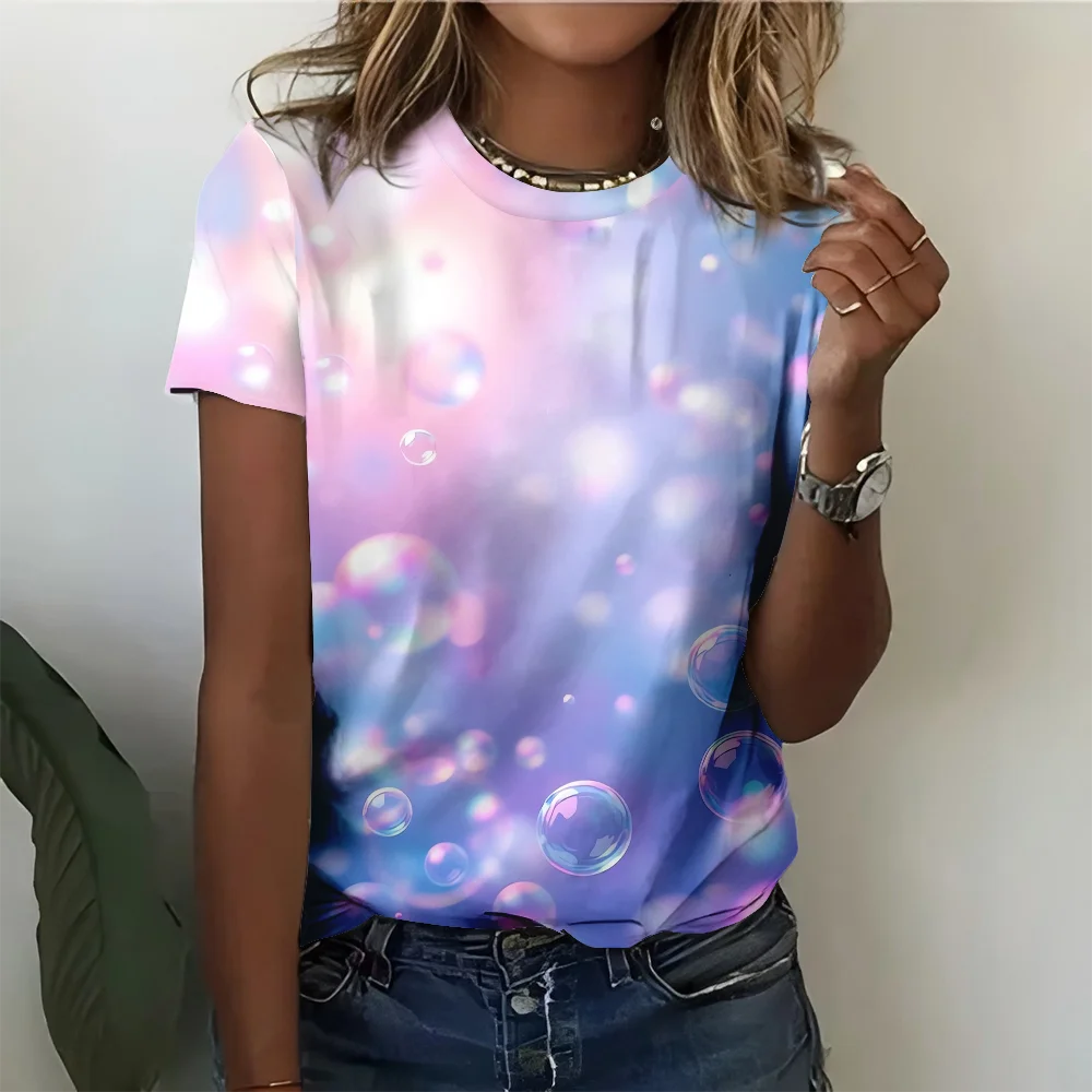 

Dreamy Transparent Bubble Women's T-shirt Casual Fashionable Comfortable Purple Blue Short Sleeve