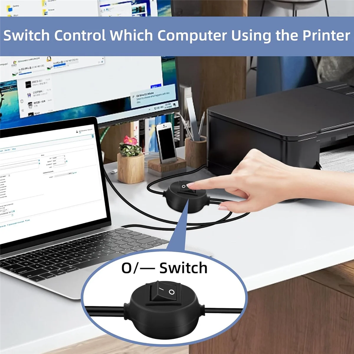 SMIEA 2 in 1 Printer Cable USB A to B Male to Male Printer Cable for Hp Canon Samsung Printer Splitter for Two Computers A