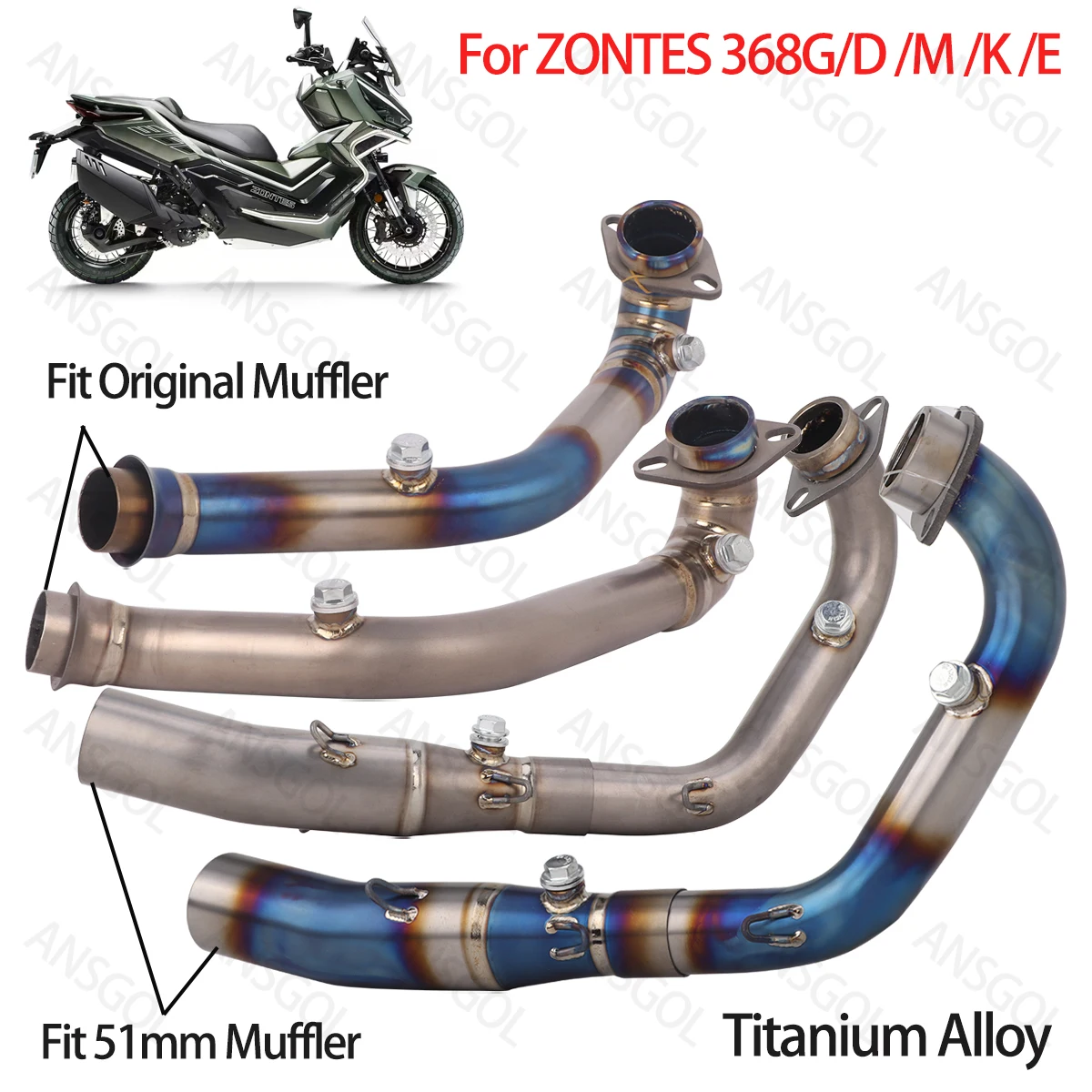 

Zontes ZT368G 2024 Exhaust System Header Pipe Titanium Alloy Muffler Front Link Pipe For Zontes 368G/D/M/K/E