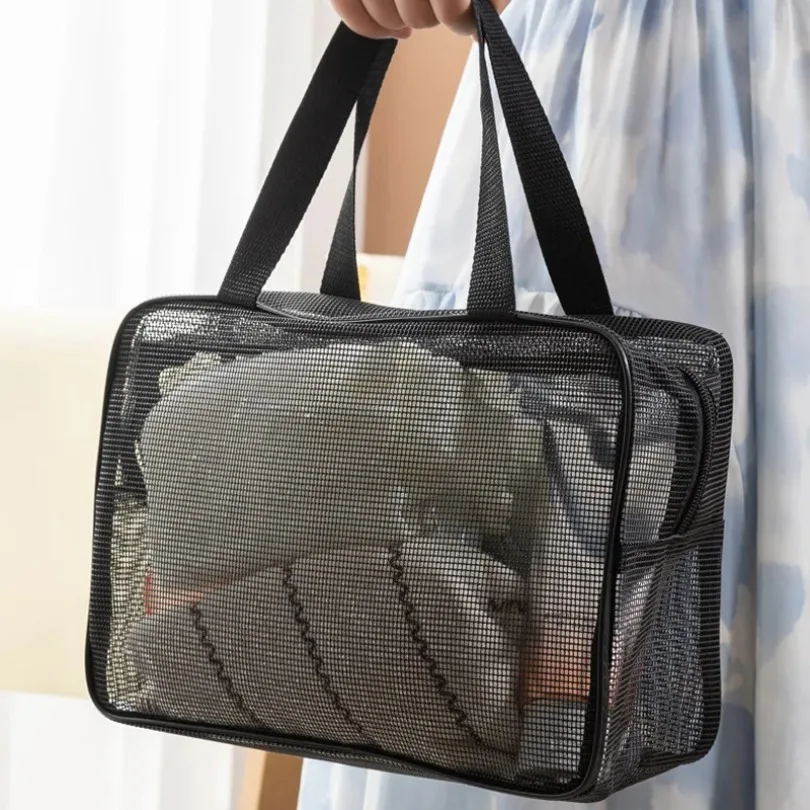 Portable Mesh Toiletry Bag, Toiletries Organizer, Large Capacity Drain Basket, Essential Storage Bag for Fitness and Swimming