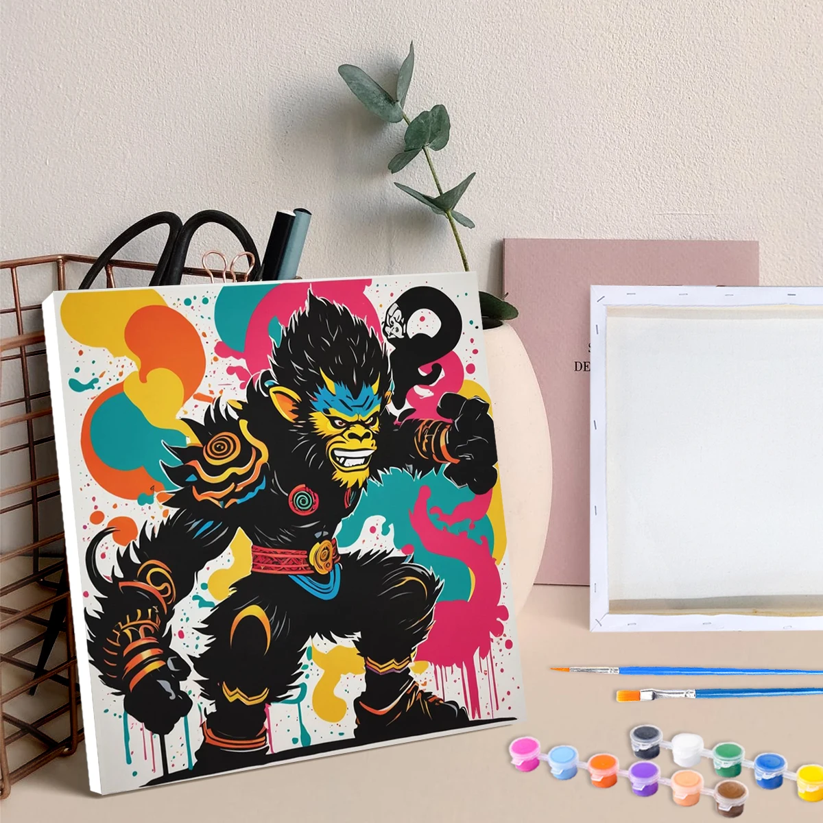 

RUOPOTY Framed Painting By Numbers Kit For Beginner Acrylic Paint Starter Kits For Adults Wukong Drawing Coloring By Numbers Kit