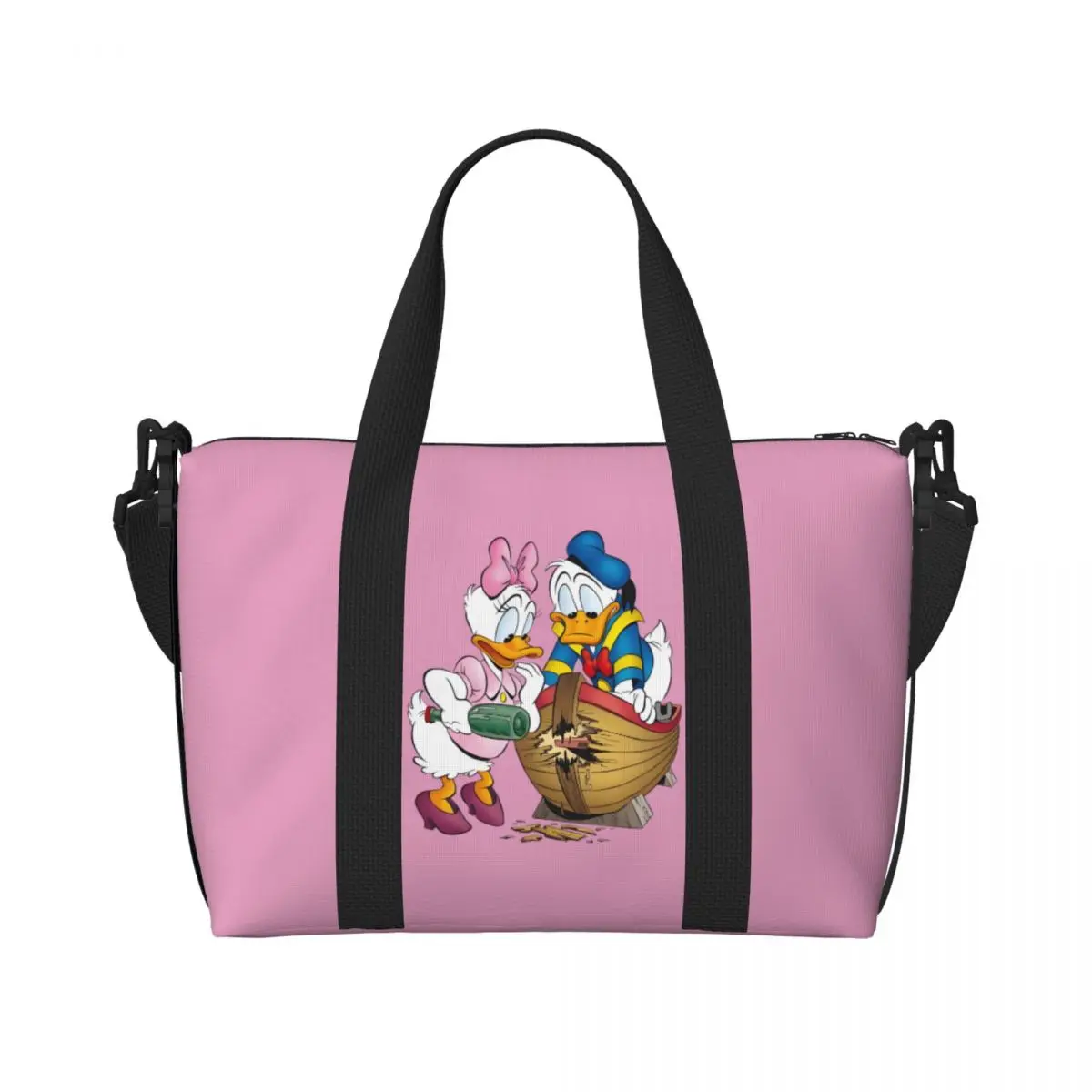 

Большая большая сумка-тоут с изображением Дональда Дака для женщин, милая сумка-шоппер на плечо с уткой, пляжная дорожная сумка для спортзала