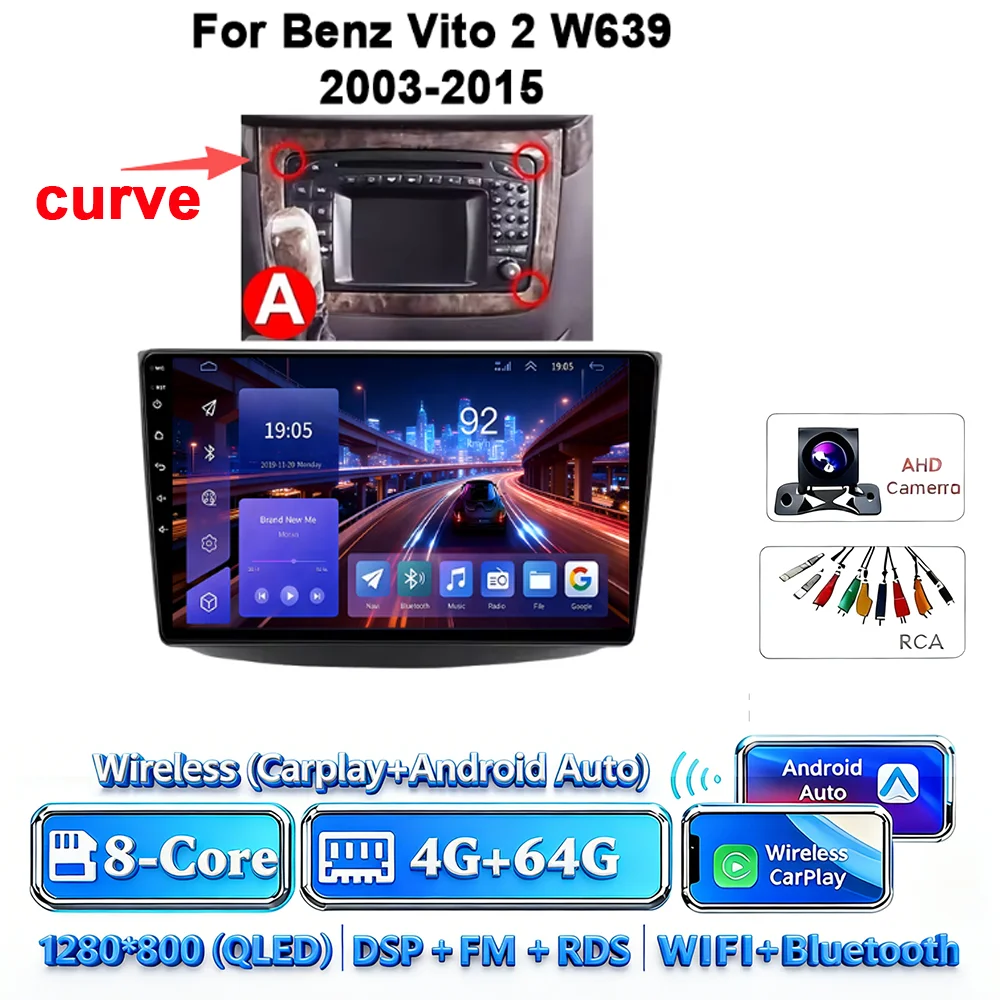 Android 17 autoradio 4G WIFI Carplay voor Mercedes-Benz Vito W639 2003-2015 DSP GPS navigatie Bluetooth touchscreen multimedia