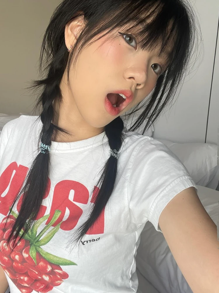 Slim Fit ort Sve T-irt femmes été nouveau Sle Hot Girl oulder longueur coton Polyester mélange imprimé rond Ne haut