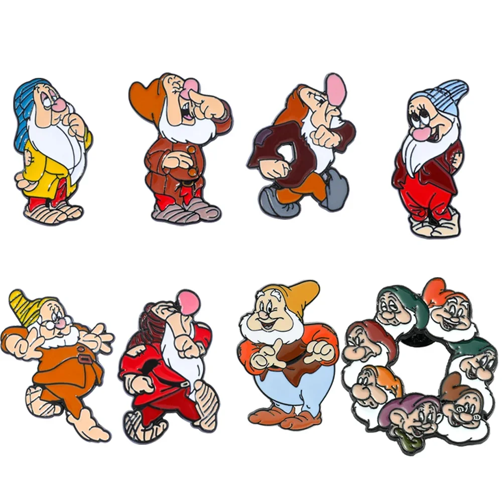 8 Uds. Broche creativo de personaje de dibujos animados Blancanieves, Pin esmaltado creativo, mochila, joyería para ropa, insignia de Metal, accesorios de regalo