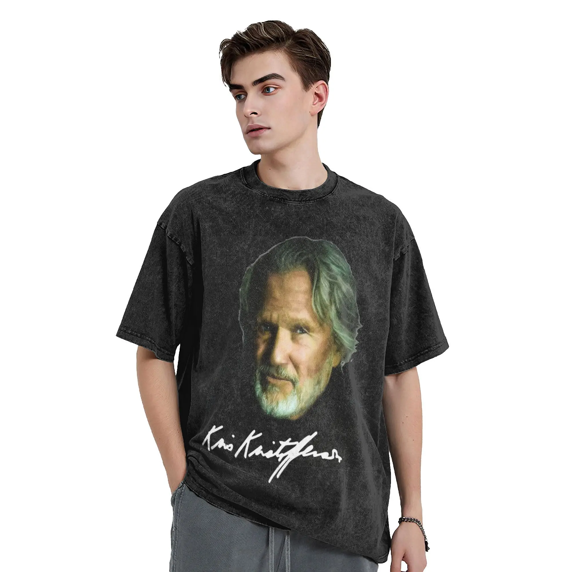 kris kristofferson signature rip 2024 memory T Shirt Hip Hop Washed Cotton Harajuku T-Shirts Men Women Streetwear Tops Tees