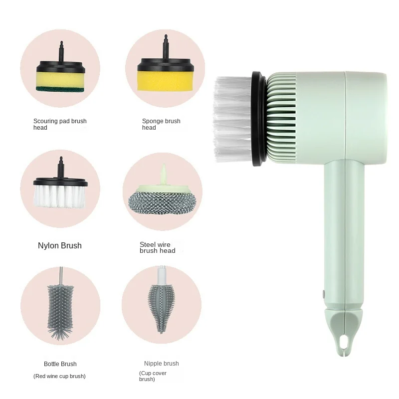 6 Brush head Cleaning Brush Multi-functional Home USB Rechargeable Electric Rotary Scrubber Household Appliances Cleaning