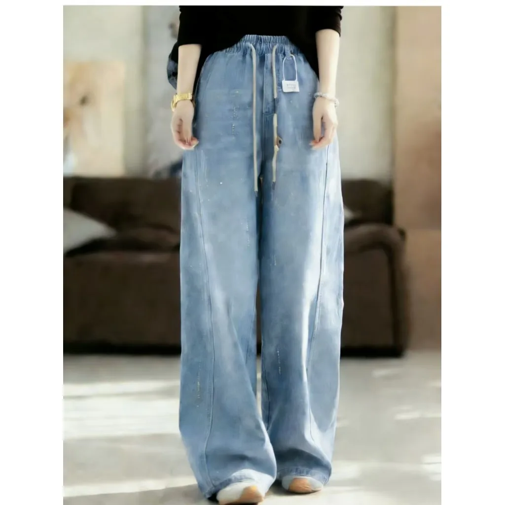 

Женские джинсы-харлан больших размеров, повседневные, свободного кроя, модные, с декоративными элементами, для работы и отдыха, с завышенной талией, весенняя новинка