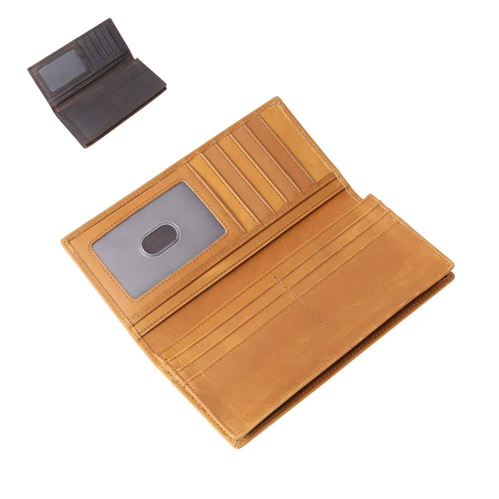 1008 Retro Crazy Horse Leather Men's Wallet Head Layer Leather Large Capacity Handbag Leather Long Wallet