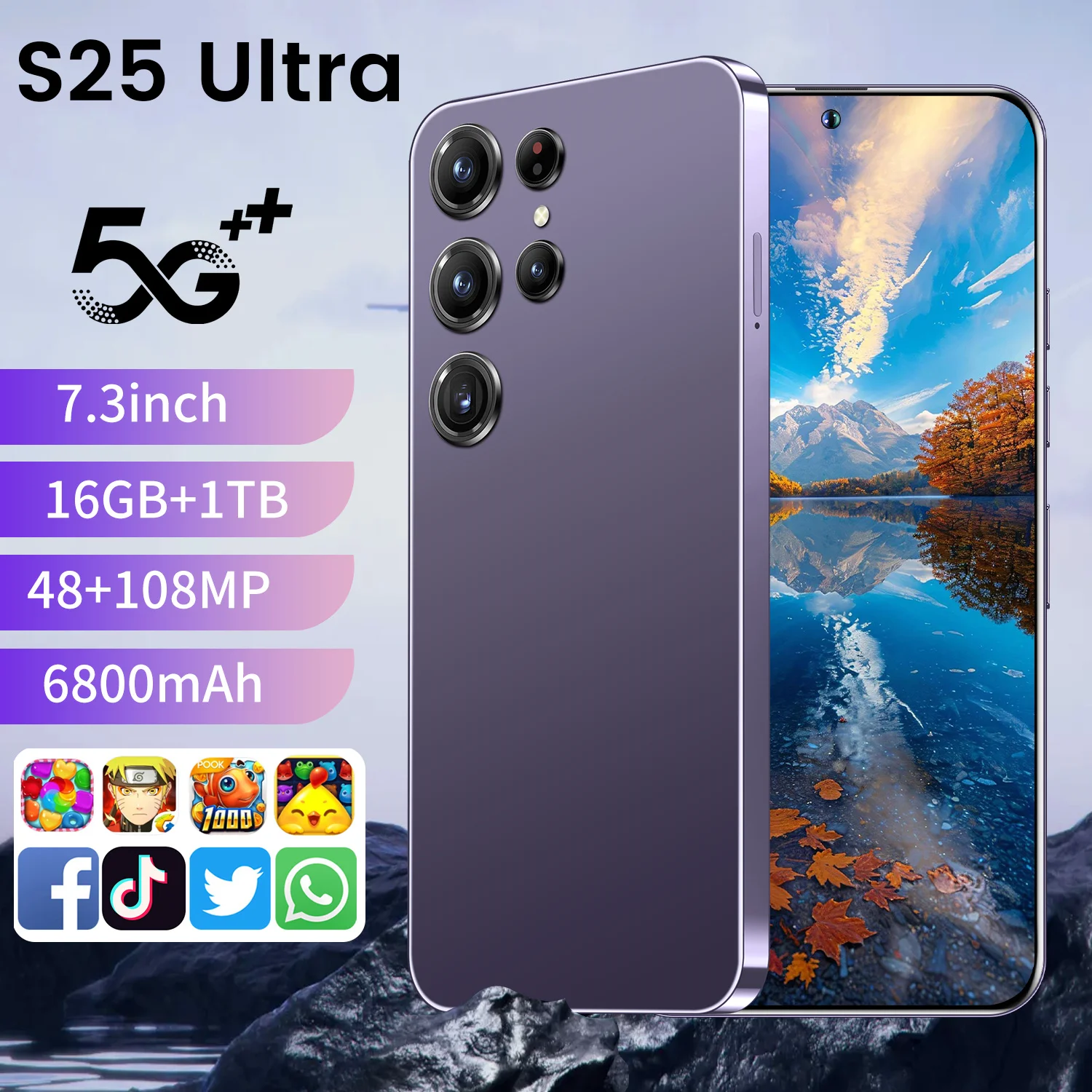 

2025 New S25 Ultra Smartphone 7.3inch Full Screen 4G/5G Cell Phone 22GB+2TB 6800mAh Mobile Phones 108MP Global Version Celulares