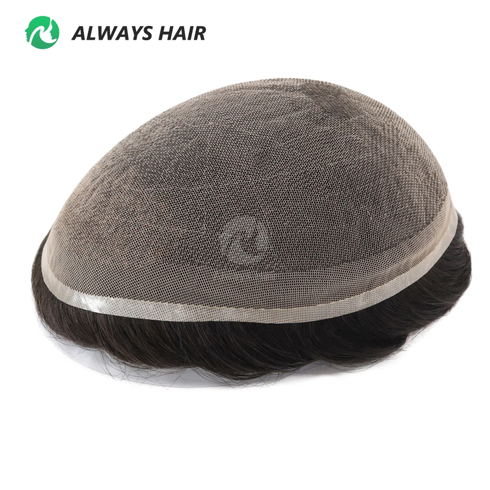 Alwayshair - DURA LACE Men's Capillary Prosthesis Hair 130% Hair Density Indian Hair Lace Toupee Wig For Man