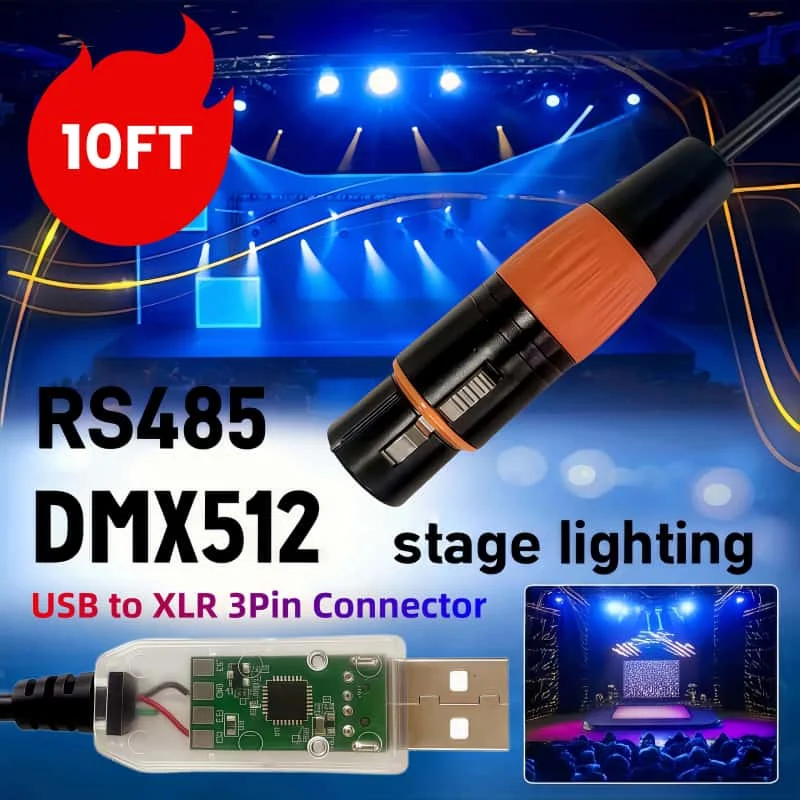 

FTDI USB-DMX512 3-контактный XLR гнездовой адаптер Контроллер сценического освещения Диммер DMX-управление USB-RS485 Кабель последовательного преобразователя
