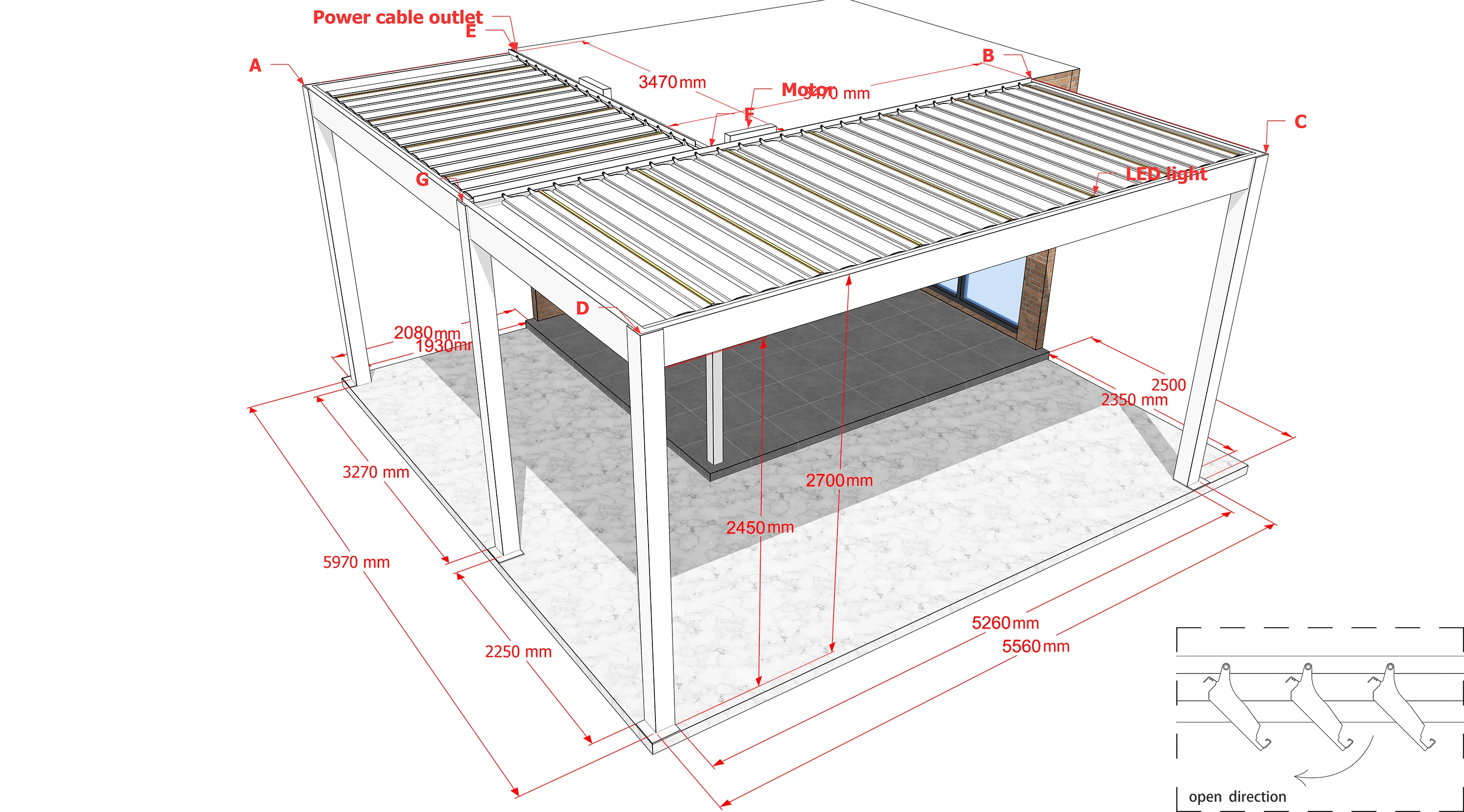 Custom Electri ALUMINIUM LOUVERED Outdoor Waterproof PERGOLA  with Electric roller blinds