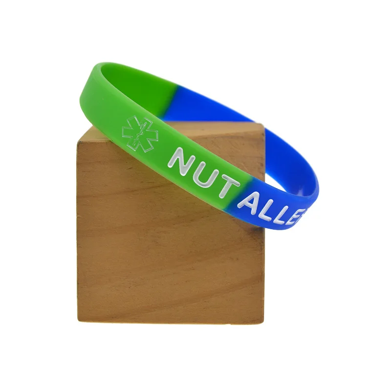 50 Pcs Subsection Color Fashion Medical Wrist Bands Nut Allergy Silicone Bracelet 2 Sizes