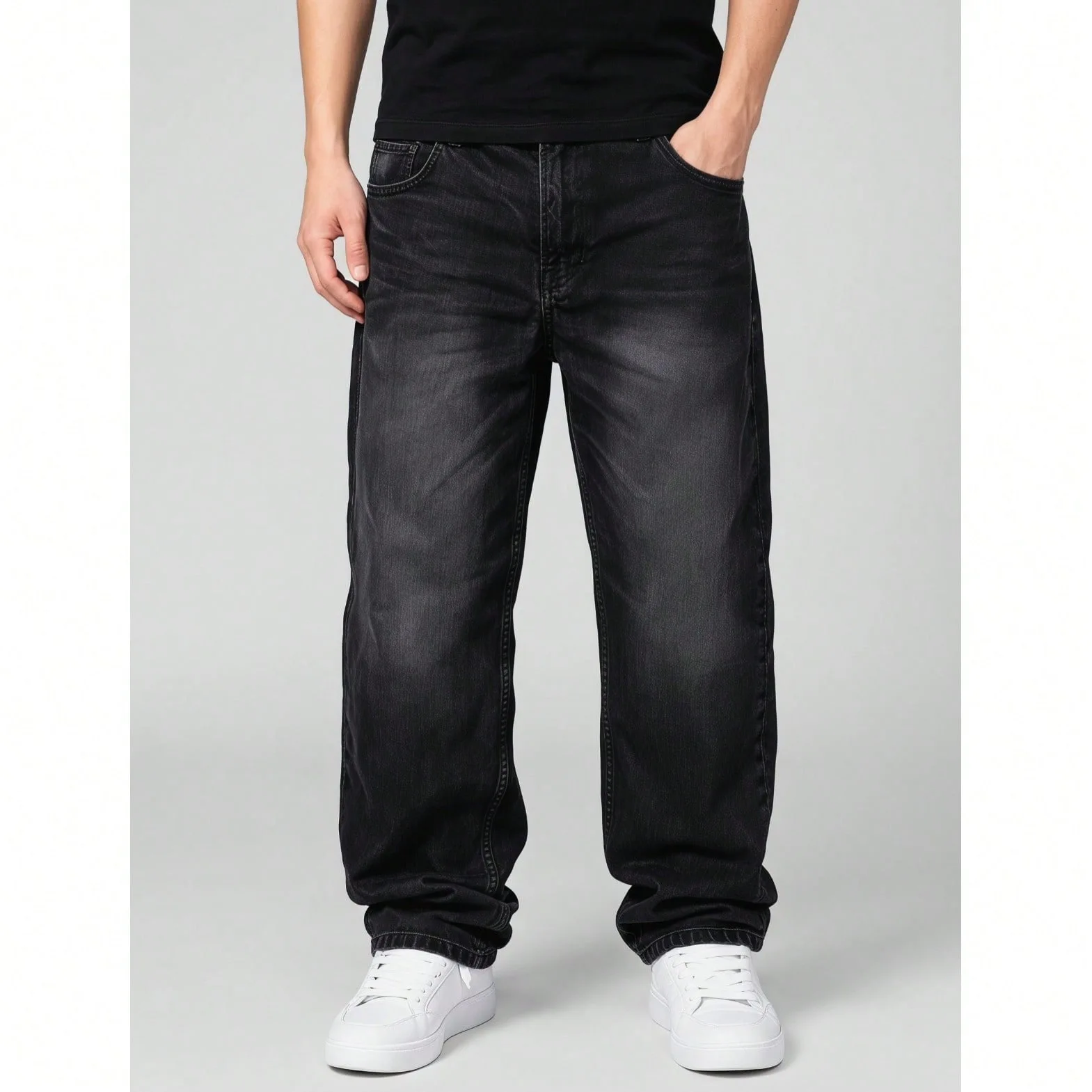Men's Summer Casual Wide Leg Jeans High Street Loose Fit Versatile Long Pants American Trendy Brand Cotton Straight Cut