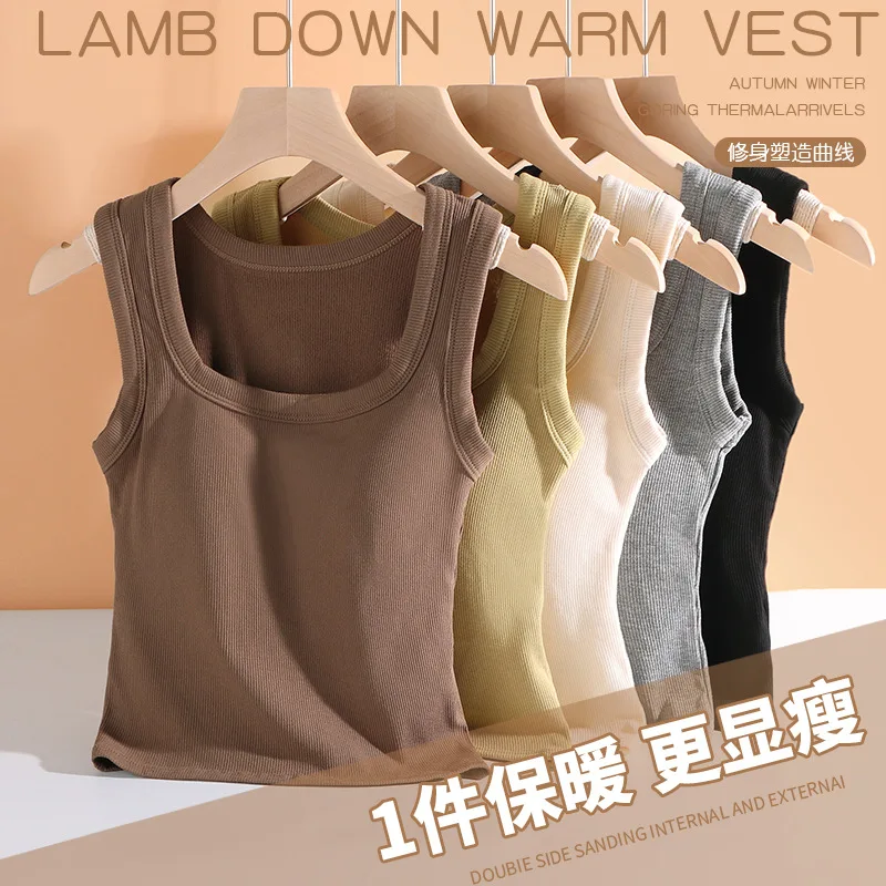 

Casual Women Cotton Thickening Tank Tops With Bra Pad Knitting Crop Tops Stripe Sleeveless Top For Women Spring 2024