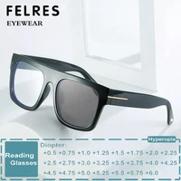 FELRES gafas de lectura cuadradas fotocromáticas hombres mujeres presbicia gafas de visión de lejos gafas de sol al aire libre + 0,5 1,25 1,75