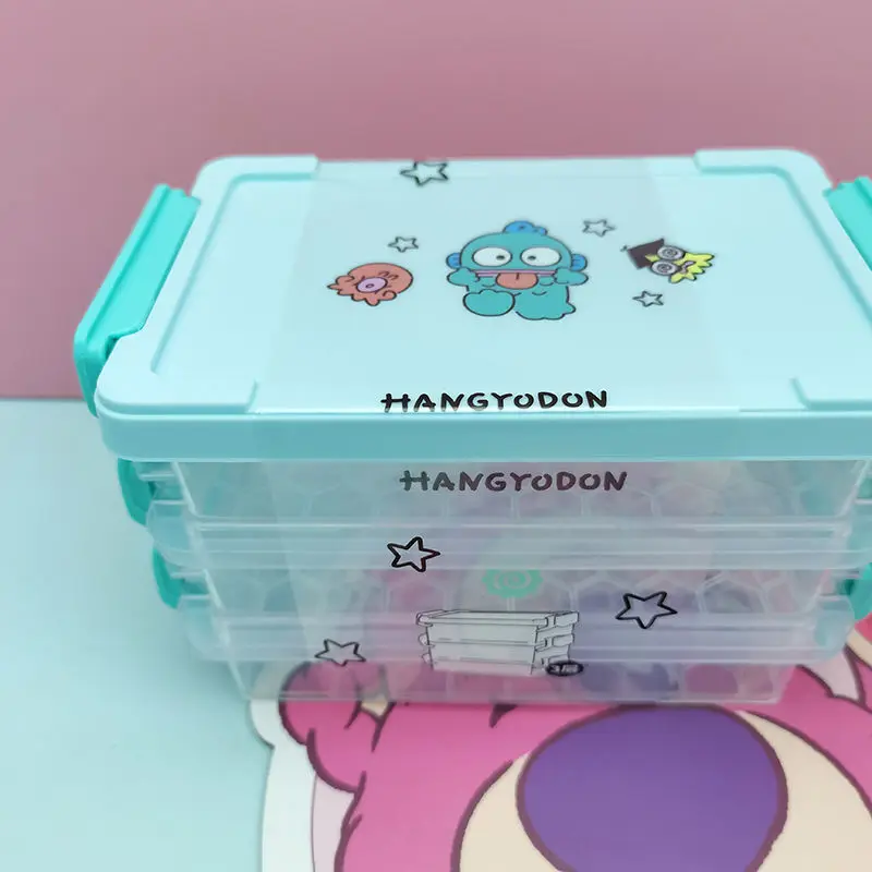 Miniso Kawaii Anime Hangyodon Three Layer Storage Box Cute Cartoon Fashion Sanrio Desktop Sorting Case Ins Gifts for Kids