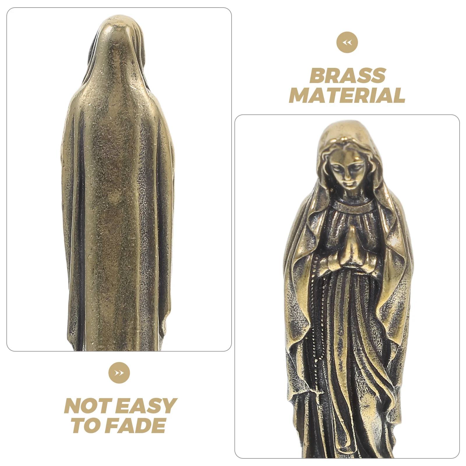 

2 Pcs Virgin Mary Statue Catholicism Miniature Brass Goddess Vintage Decor Female Sculptures Small Ornaments Decorate