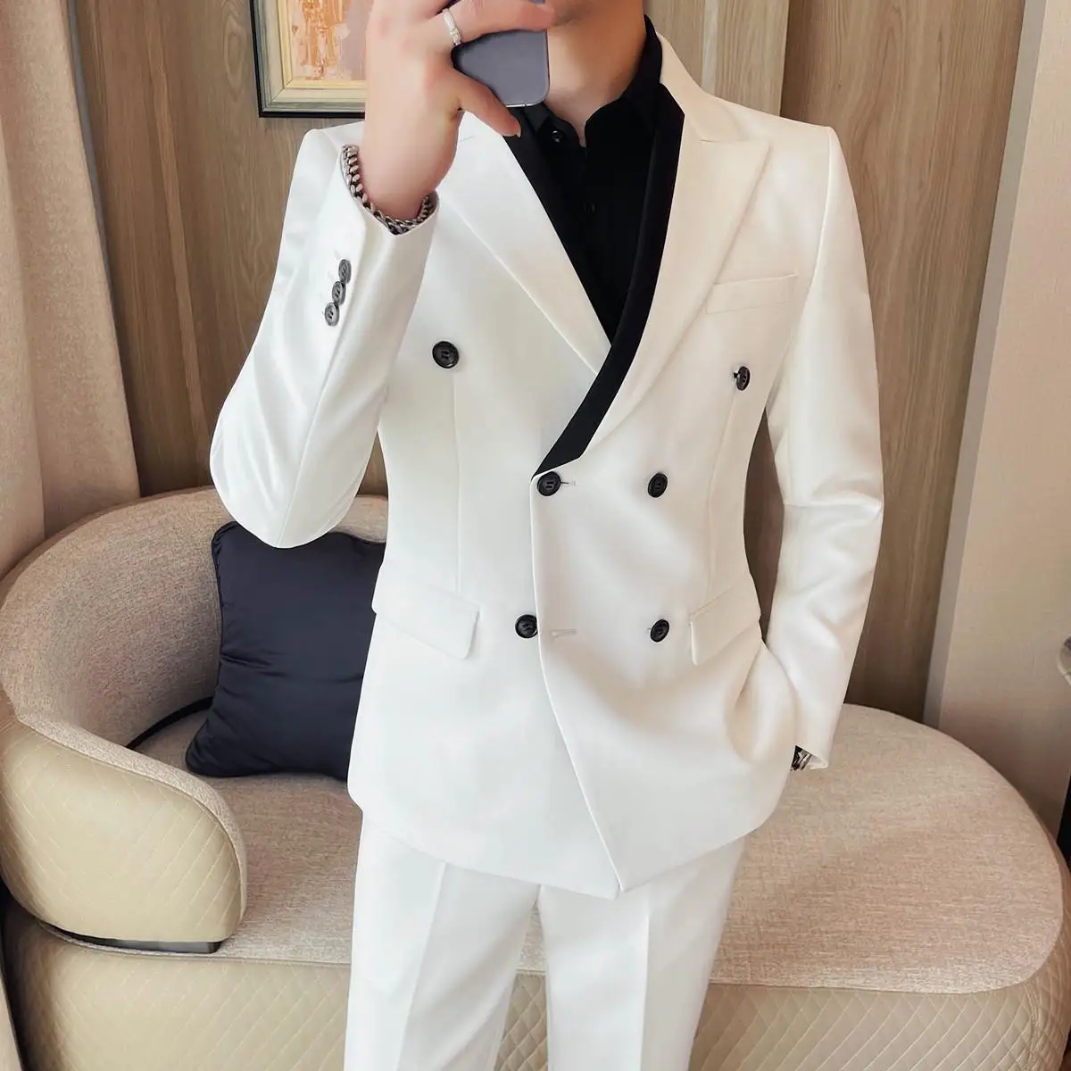 

Men's Spring Double-Breasted Blazer: Solid Color Versatile Business Casual To Wedding Guest Wear​ M-4XL