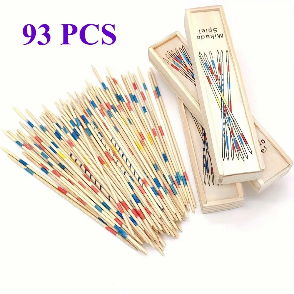 Mikado Wooden Pick-Up Sticks Game 93pcs Classic Family Party Strategy Toy Manual Dexterity Educational Fun