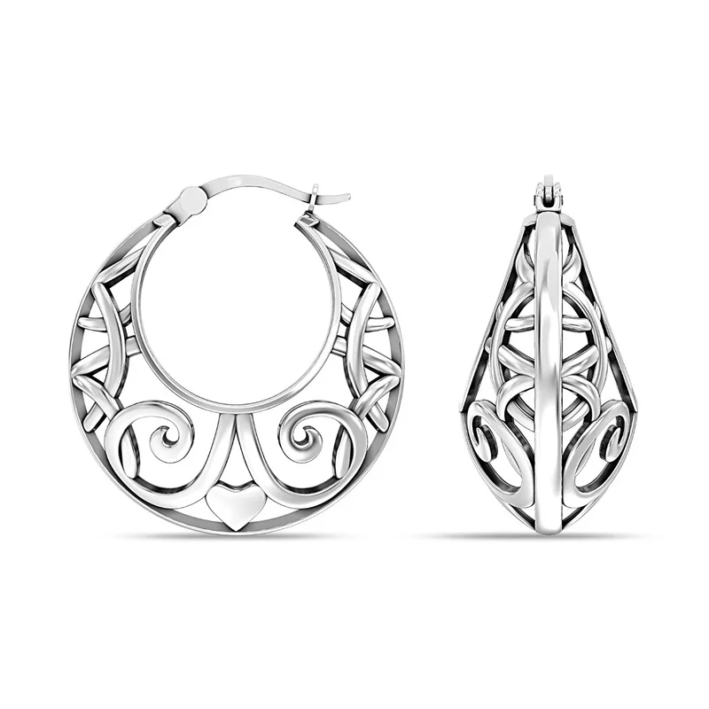 Vintage Klassische Handgeschnitzte Ausgehöhlte Versilberte Creolen für Damen Modischer Charme Strukturierter Festival- und Bankett-Schmuck Geschenk