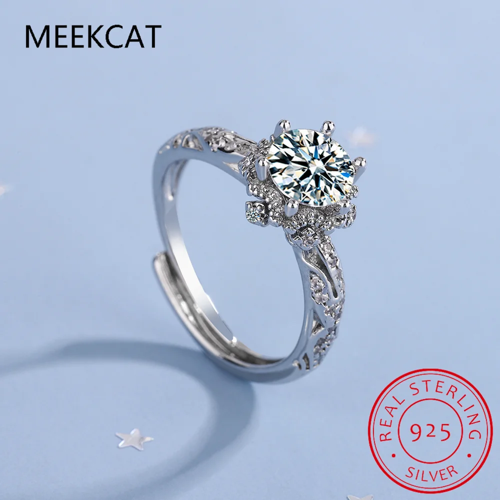 D Color VVS1 EX Moissanite Flower Ring 1ct Round Lab Diamond Solitaire Engagement 925 Sterling Silver Rings For Woman MSR065
