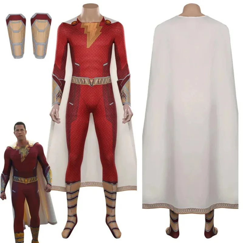 

Shazam Fury of the Gods Shazam Cosplay Costume Jumpsuit Cloak For Adult Men Male Boy Halloween Carnival Disguise BodySuit