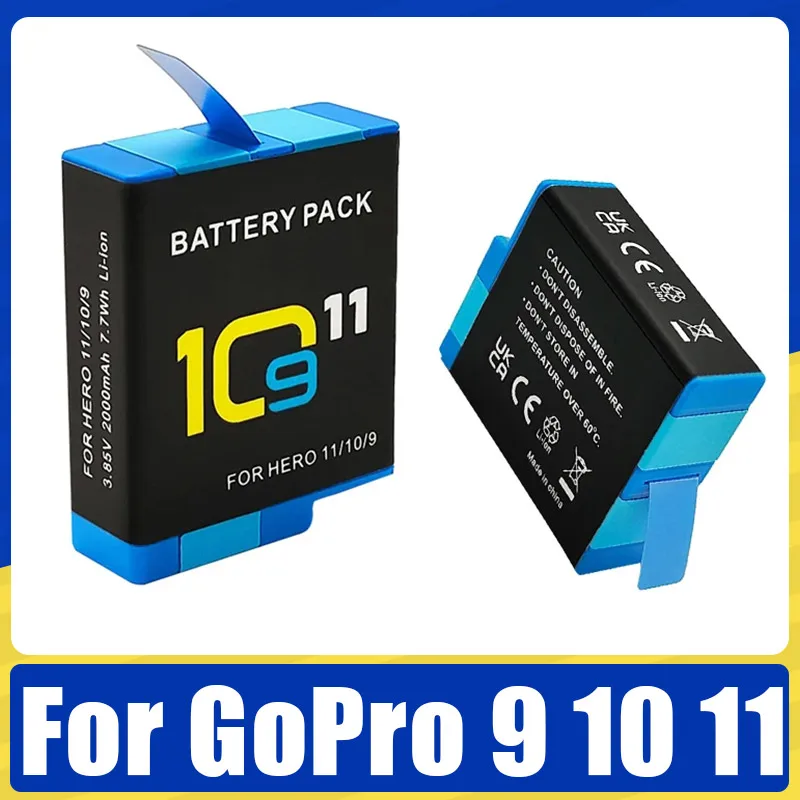 

For GoPro Hero 10 HERO11 HERO 9 Li-ion Battery Pack Motion Camera Battery Storage for GoPro Hero9 2000mAh Rechargeable Batteries