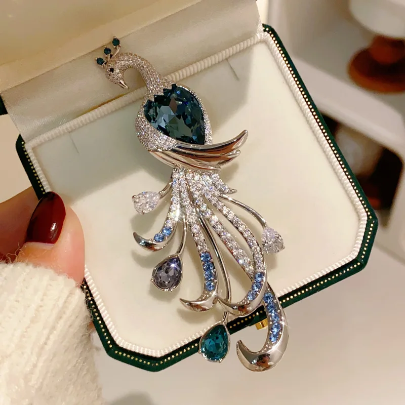 High-end Super Flash Crystal Bright trailing Phoenix Brooch for Women Men Exquisite Micro-inlaid Zircon Animal Corsage Suit Pin