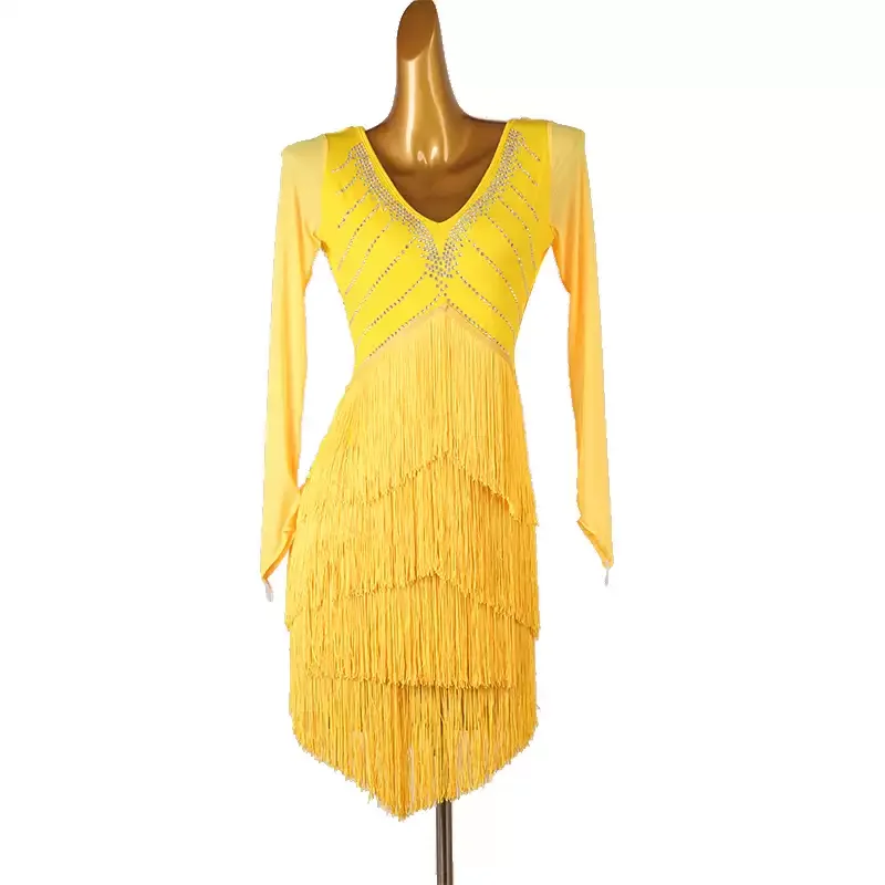 

Line Dance Suit Women Latin Fringed Dress Woman Wear Ballroom Dresses Girls Costume New Competition Dancing Womens Female
