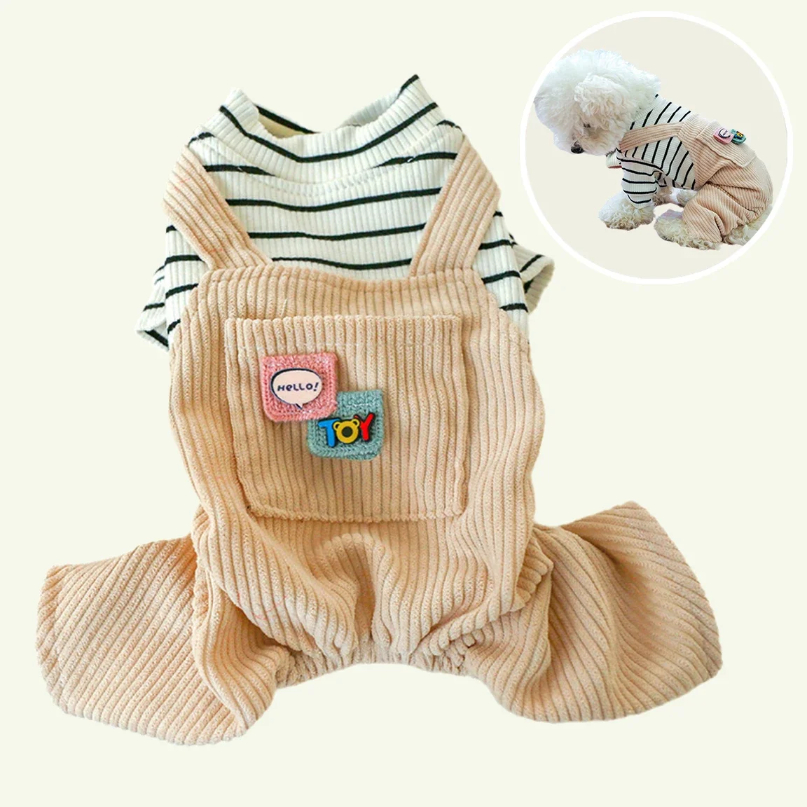 Autumn Clothes for Small Dogs Pet Jumpsuit for Small Dogs Four-legged Striped Pocket Overalls Puppy All-in-one Chihuahua Clothes