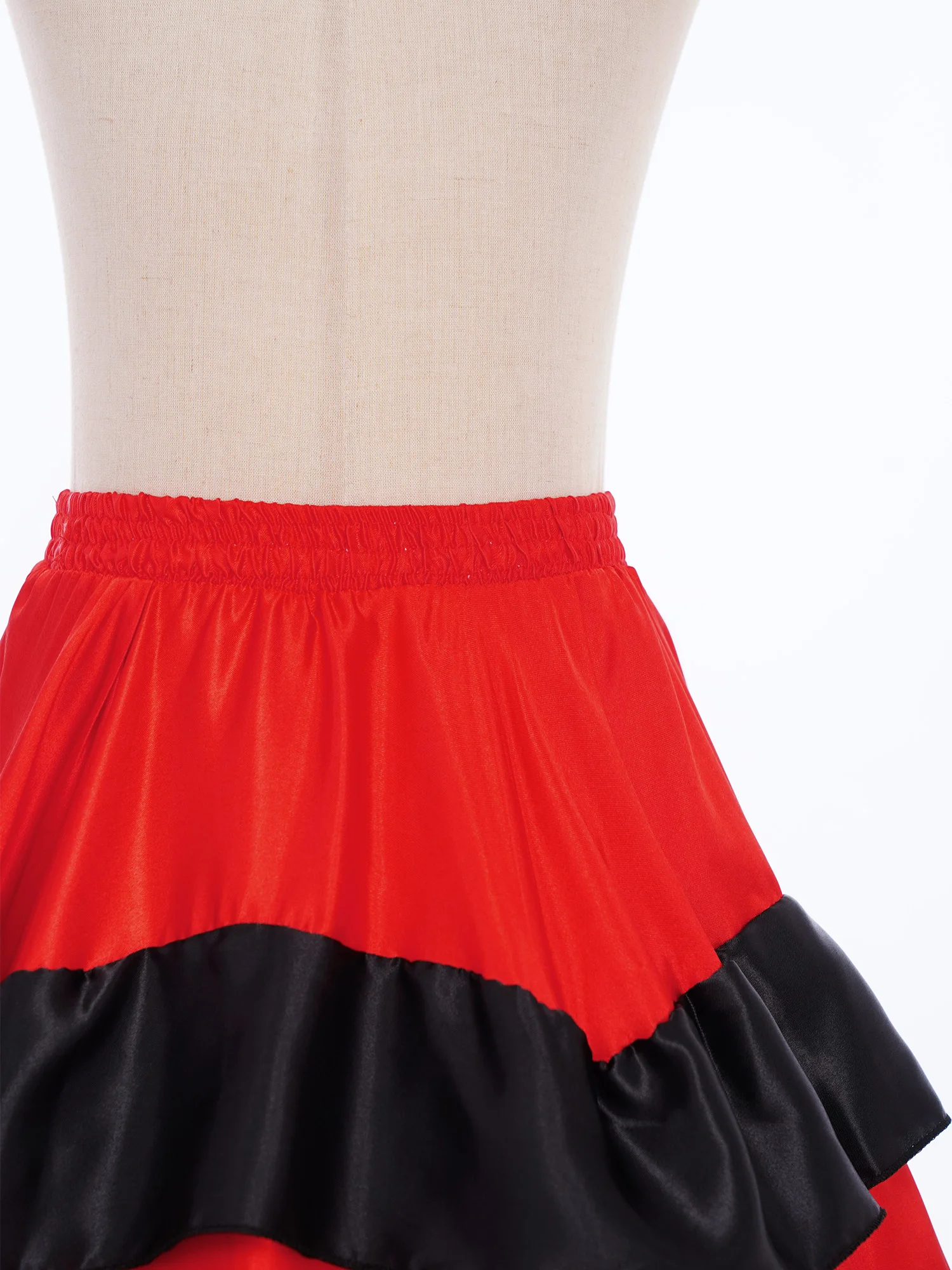 Kids Girls Flamenco Dance Spanish Paso Doble Skirt Tiered Ruffles Wide Hem 180 Degrees Satin Skirts for Latin Ballroom Tango