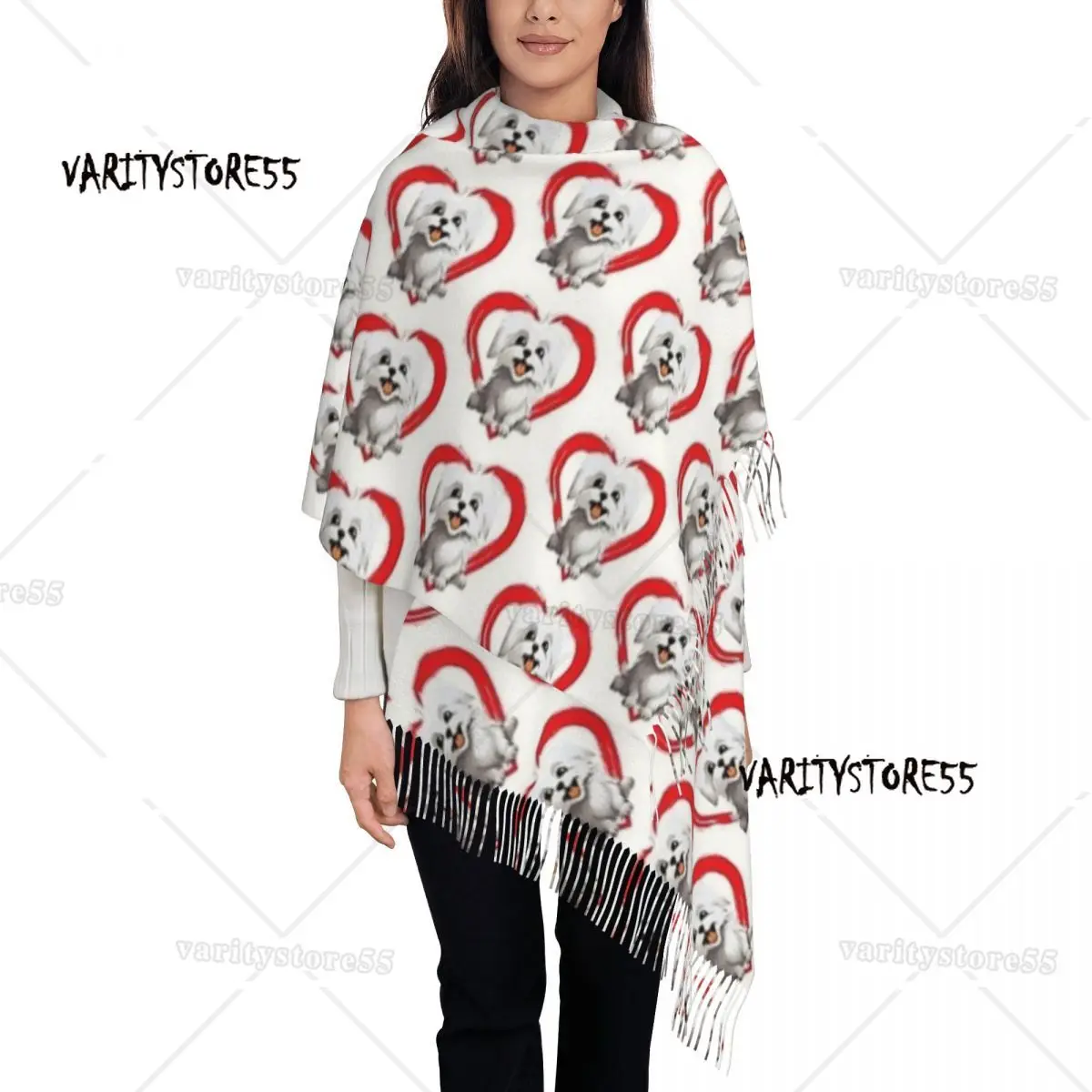 

Maltese Cartoon In Love Heart Shawl Wraps Womens Warm Large Long Scarf animal cute Dog Pashmina Shawl Scarves