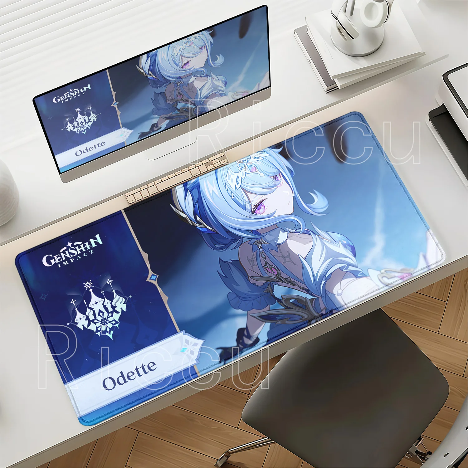 PC Gaming Genshin Impact Odette Mouse Pad Large Rubber Keyboard Mousepad Non-slip Base Offices HD Printing Esports XXL Desk Mat