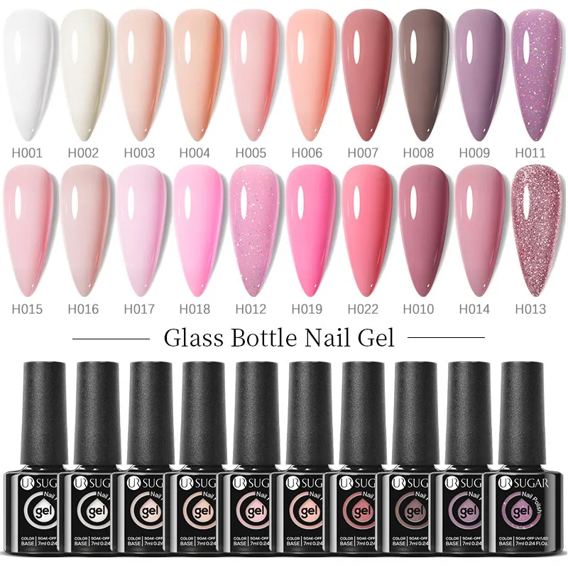 UR SUGAR Nude Pink Gliter Gel Nail Polish Glass Bottle Soak Off Semi-permanent Varnish All for Manicure Base Top Coat Gel