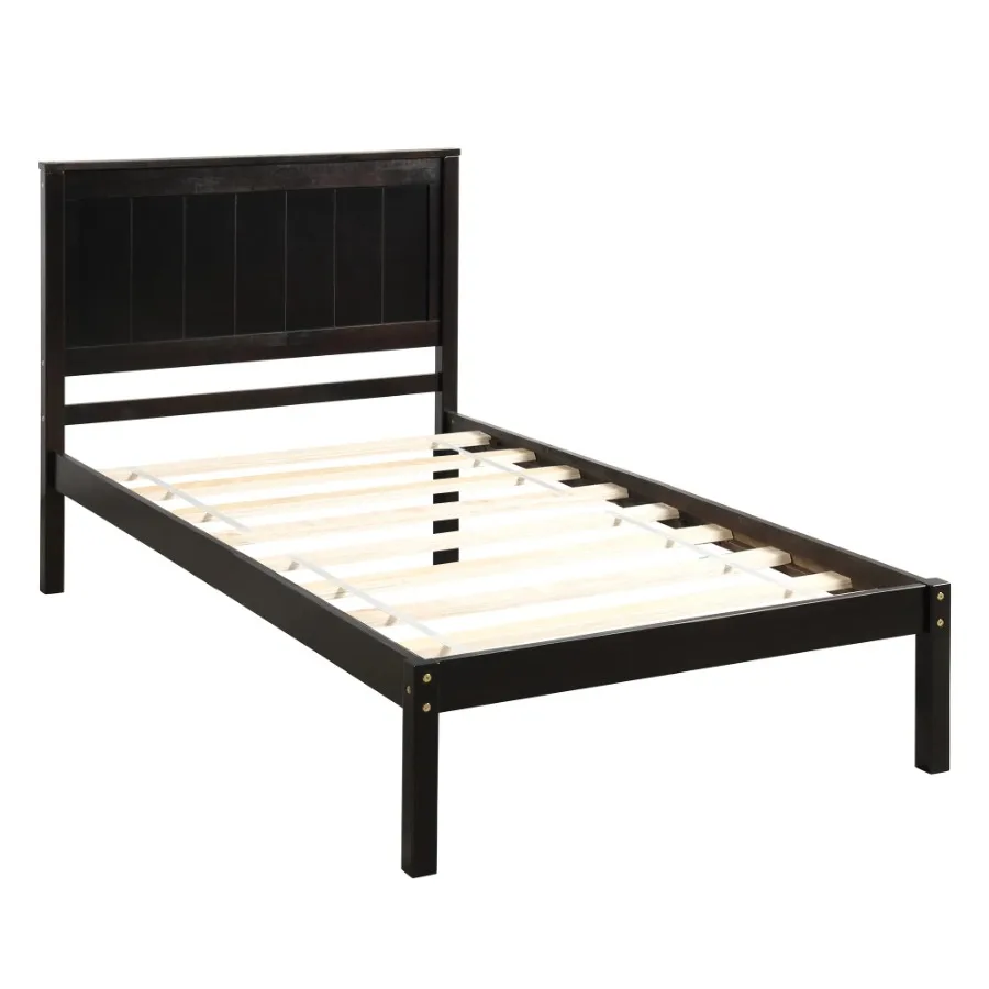 Espresso Twin Platform Bed Frame with Classy Headboard Wood Slat Support No Box Spring Needed