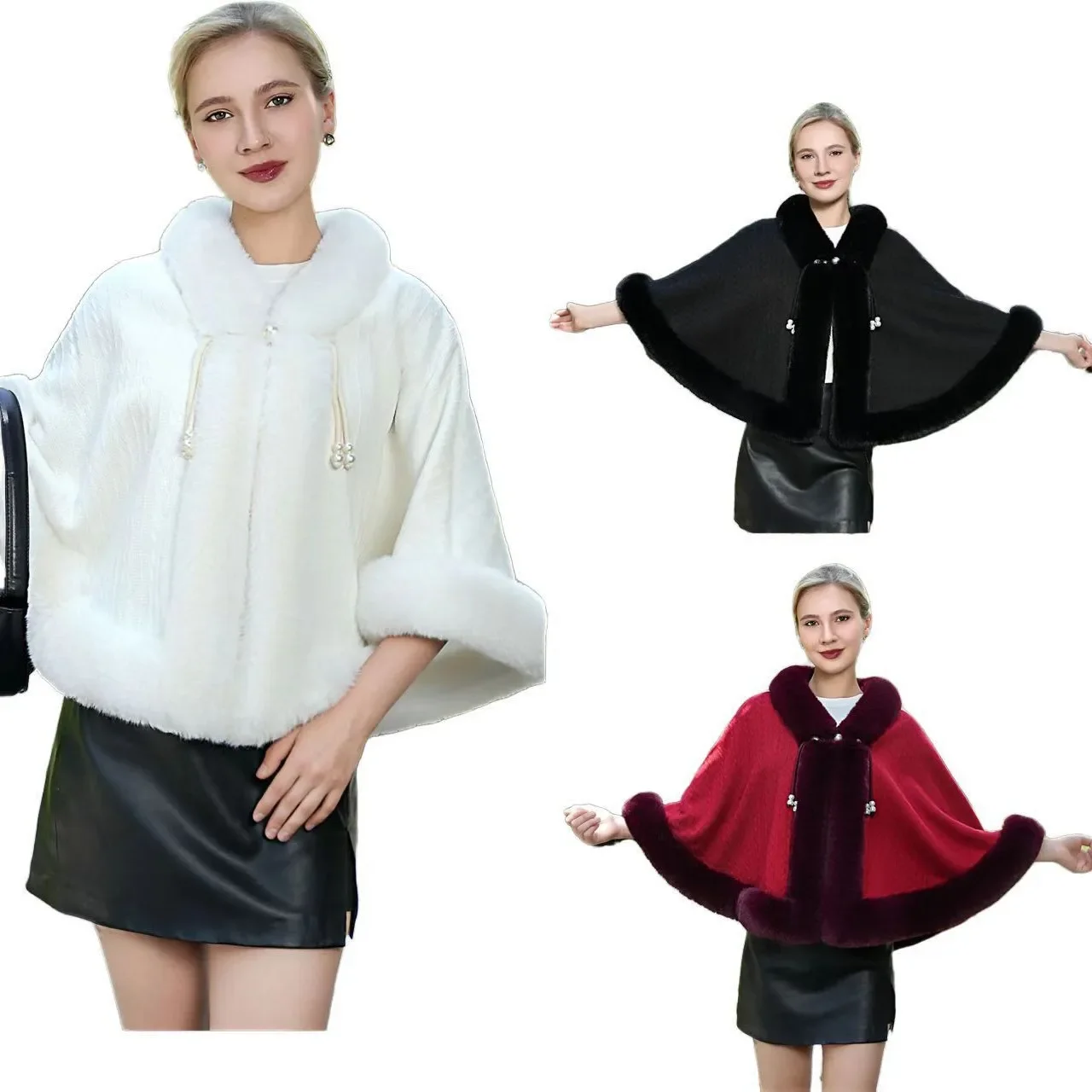 

Autumn Winter Knitted Cardigan for Women White cloak Fleece Lined Shawl Elegant New Style Outerwear Thickened