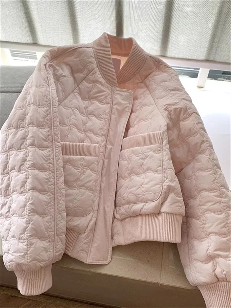 

Sweet Lightweight Cotton Baseball Jaet Women's Autumn Winter Casual Versatile Stand Collar Diamond Patterned Inner Filling ...